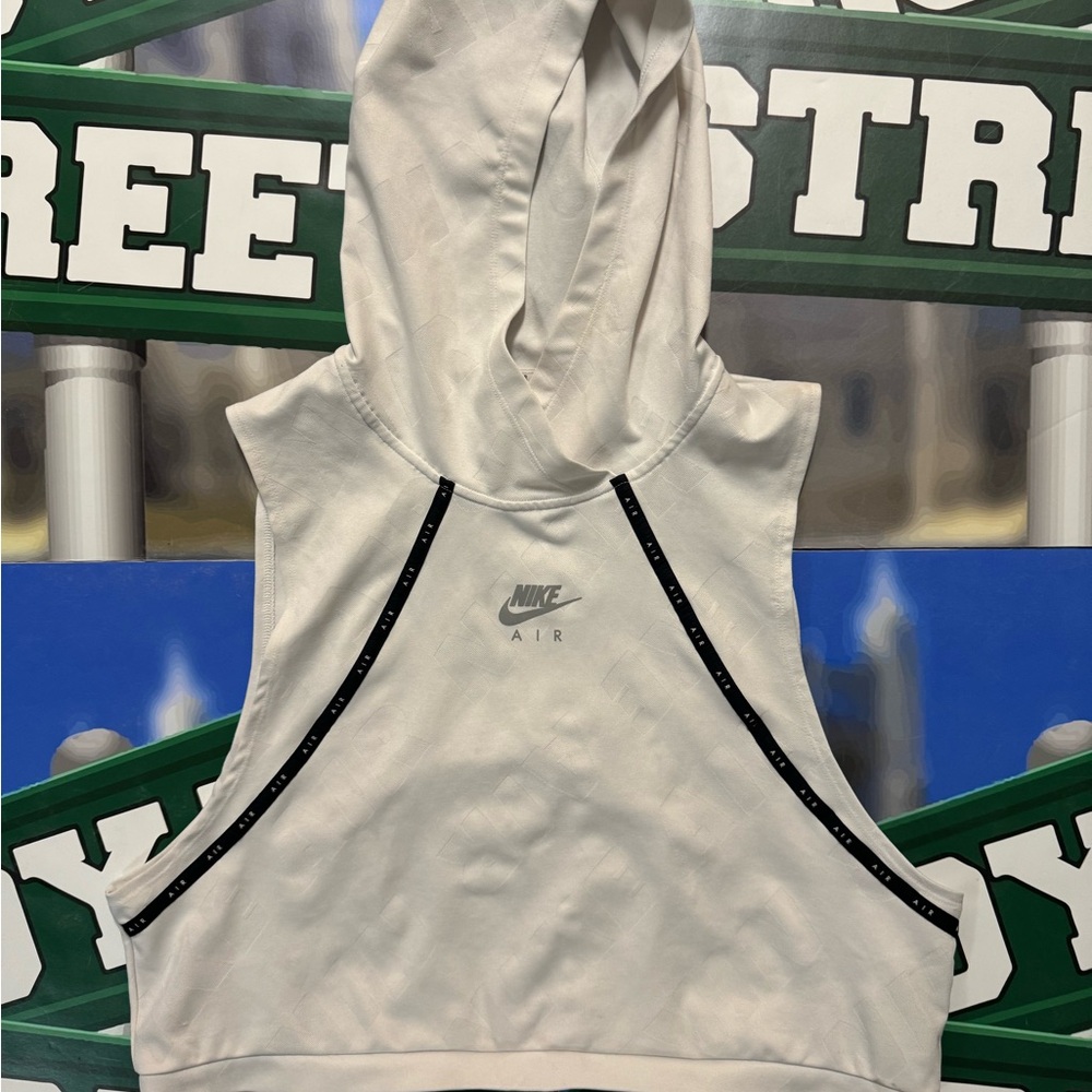 Nike White Hooded sleeveless dri fit shirt with Black Details